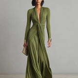 Abito maxi da donna con scollo a V profondo - Elegante e fluido