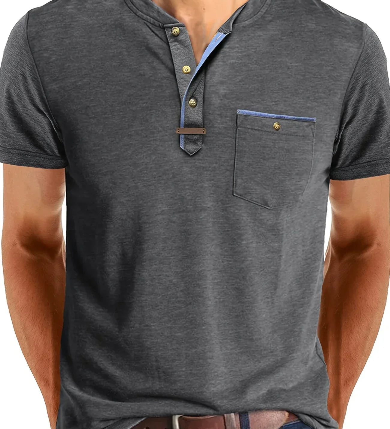 Varel | T-shirt elegante con colletto rotondo e tasca