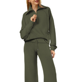 Donna - Set tuta sportiva a gamba larga con zip e coulisse