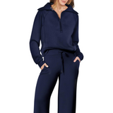 Donna - Set tuta sportiva a gamba larga con zip e coulisse