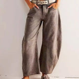 Jeans a vita alta alla moda da donna - Pantaloni in denim unici con gamba larga
