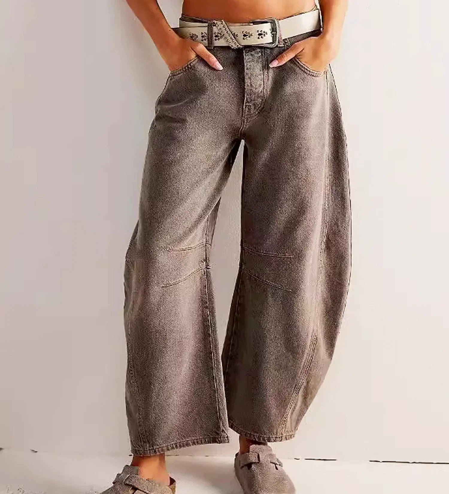 Jeans a vita alta alla moda da donna - Pantaloni in denim unici con gamba larga