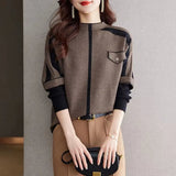 Donna - Pullover con scollo alla coreana e strisce diagonali, lungo fino ai fianchi