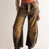 Jeans a vita alta alla moda da donna - Pantaloni in denim unici con gamba larga