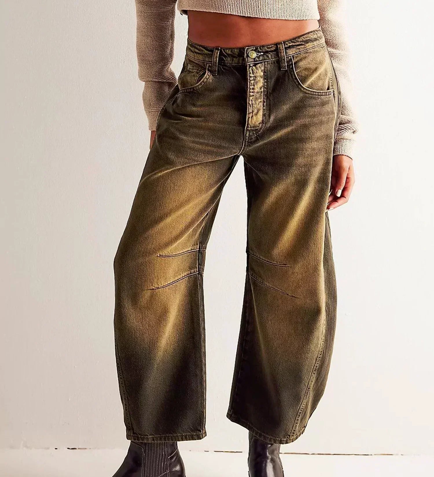 Jeans a vita alta alla moda da donna - Pantaloni in denim unici con gamba larga