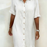 Abito Donna Scollo V – Casual con Rouches, Adatto per Primavera e Estate
