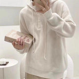 Maglione da donna con cappuccio e lavorazione a coste – Pullover morbido con scollo con bottoni per comodi look quotidiani a strati