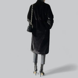 Donna - Trench lungo nero vestibilità aderente - Stile classico