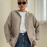 Felpa con cappuccio e cerniera in maglia da donna
