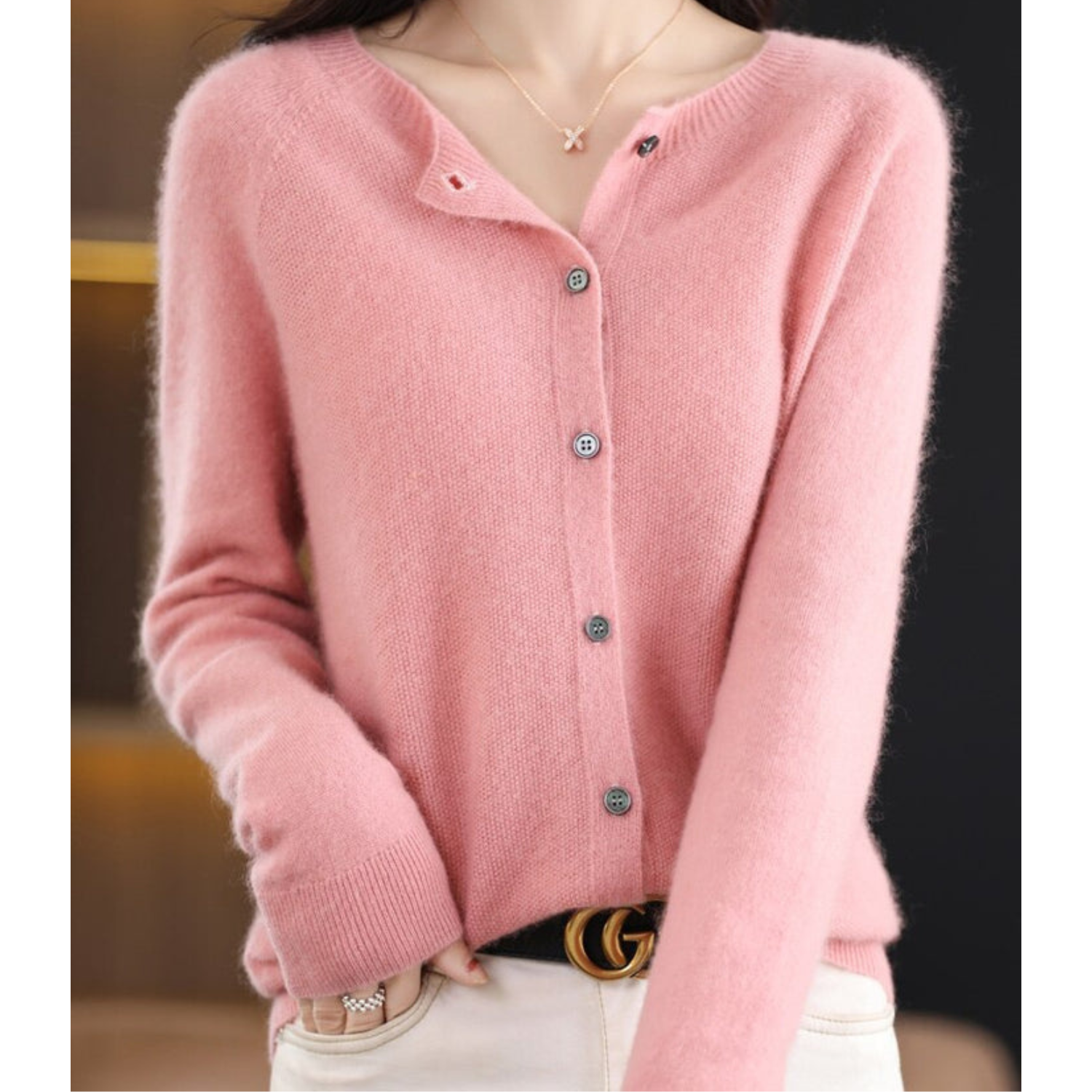 Cardigan di Lusso in Lana Merino e Cashmere per Donna – Maglia Invernale Elegante con Scollo a O