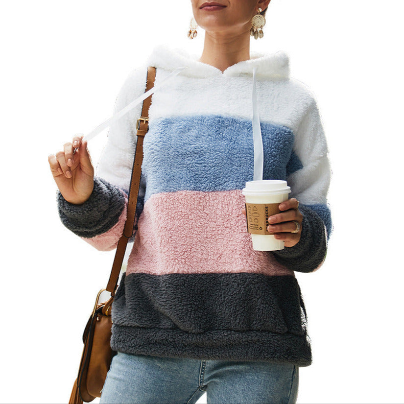Donna - Felpa con cappuccio in pile - Stile a blocchi di colore