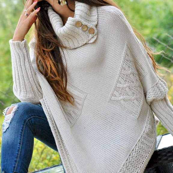 Donna - Poncho lavorato a maglia - Stile collo alto