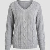 Maglione da donna in maglia a trecce con spalle scoperte – Pullover comodo con scollo a V per look stagionali accoglienti