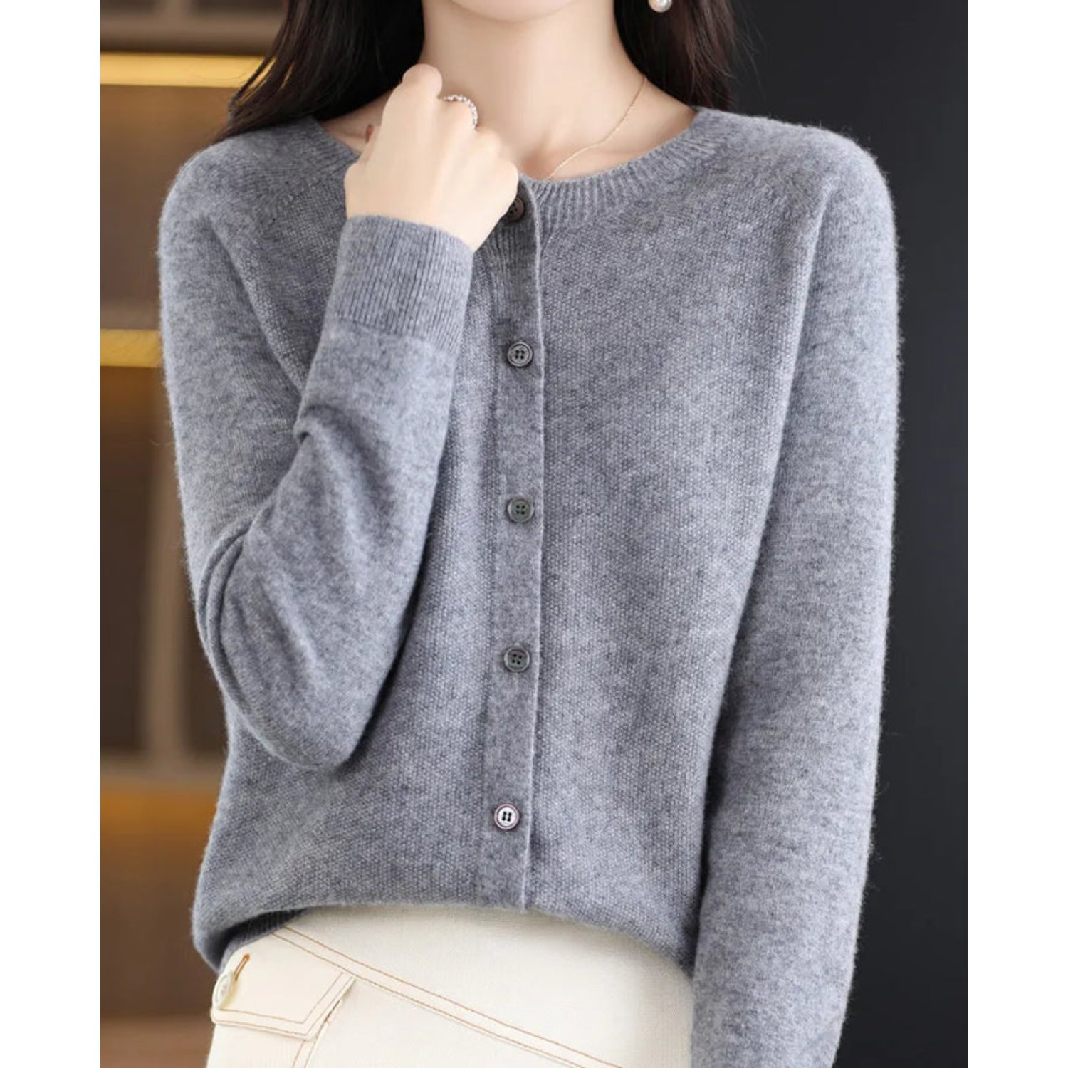 Cardigan di Lusso in Lana Merino e Cashmere per Donna – Maglia Invernale Elegante con Scollo a O