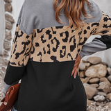 Maglione da donna in maglia con motivo leopardato a blocchi di colore – Pullover comodo a maniche lunghe per vestirsi a strati con stile in inverno