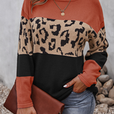 Maglione da donna in maglia con motivo leopardato a blocchi di colore – Pullover comodo a maniche lunghe per vestirsi a strati con stile in inverno