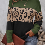 Maglione da donna in maglia con motivo leopardato a blocchi di colore – Pullover comodo a maniche lunghe per vestirsi a strati con stile in inverno