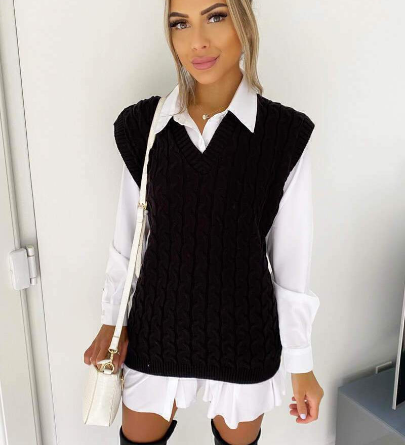 Set due pezzi donna con gilet a trecce e camicia