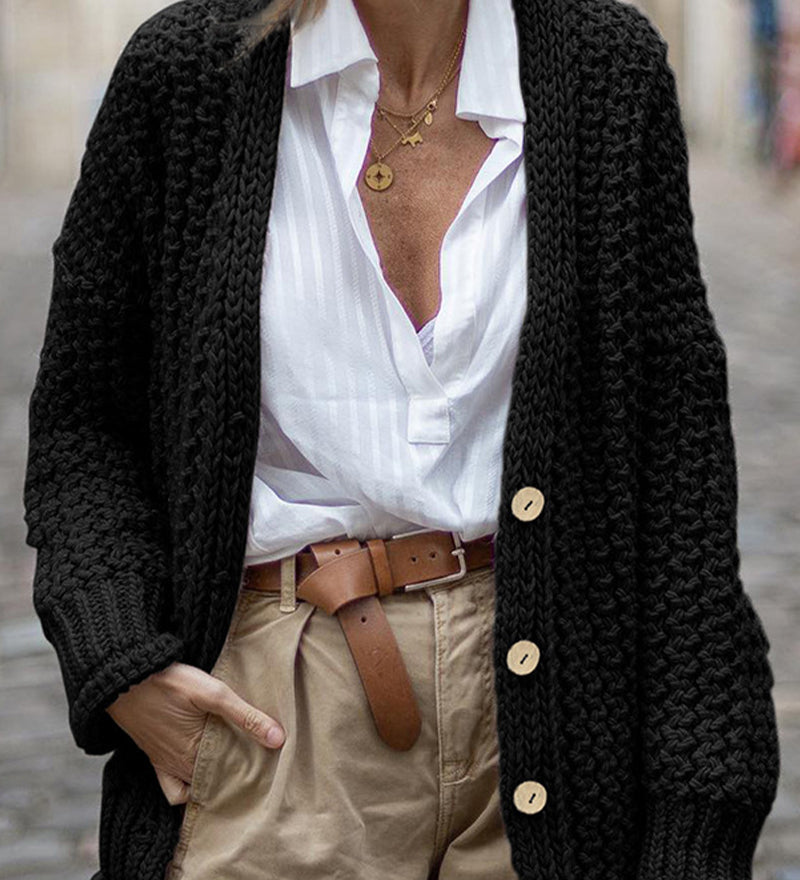 Cardigan Elegante Spessa Oversize a Coste da Donna