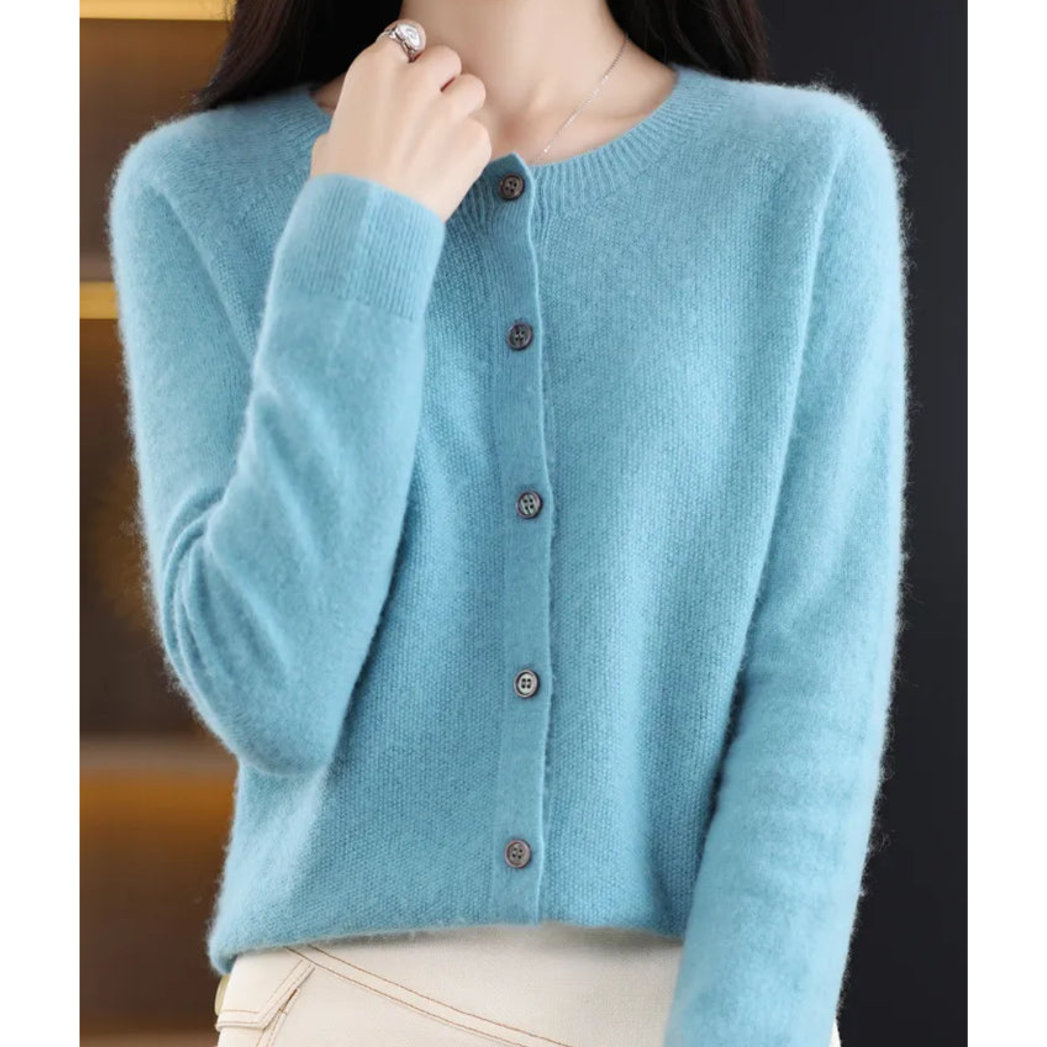 Cardigan di Lusso in Lana Merino e Cashmere per Donna – Maglia Invernale Elegante con Scollo a O