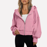 Felpa con zip da donna, vestibilità comoda, corta, con coulisse