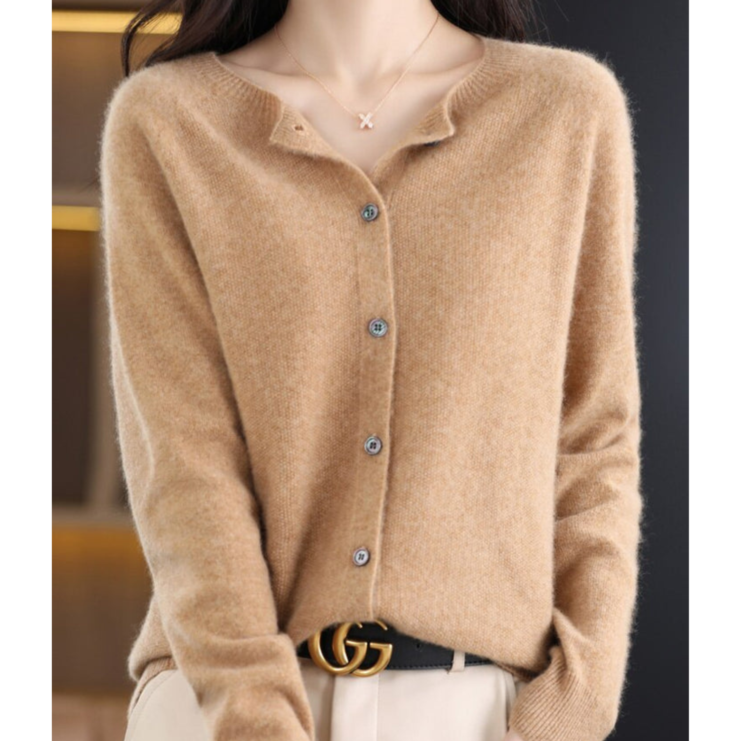 Cardigan di Lusso in Lana Merino e Cashmere per Donna – Maglia Invernale Elegante con Scollo a O