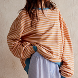 Felpa oversize a righe da donna con maniche a palloncino ampie e vestibilità comoda
