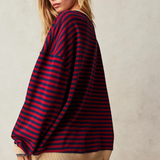 Felpa oversize a righe da donna con maniche a palloncino ampie e vestibilità comoda