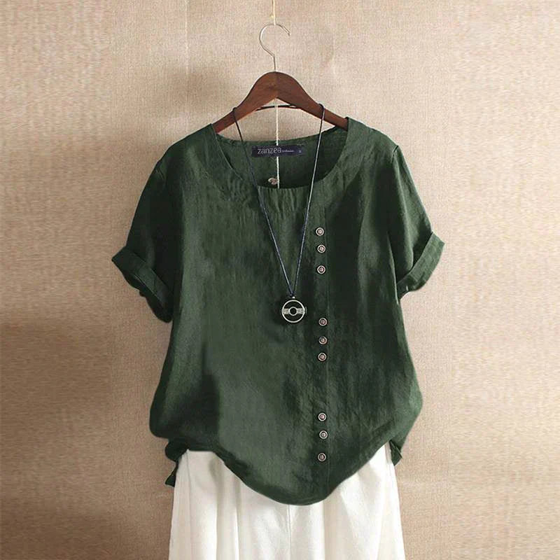 Blusa Femminile Sottile – Maniche Corte, Con Bottoni, Adatta per Uso Quotidiano