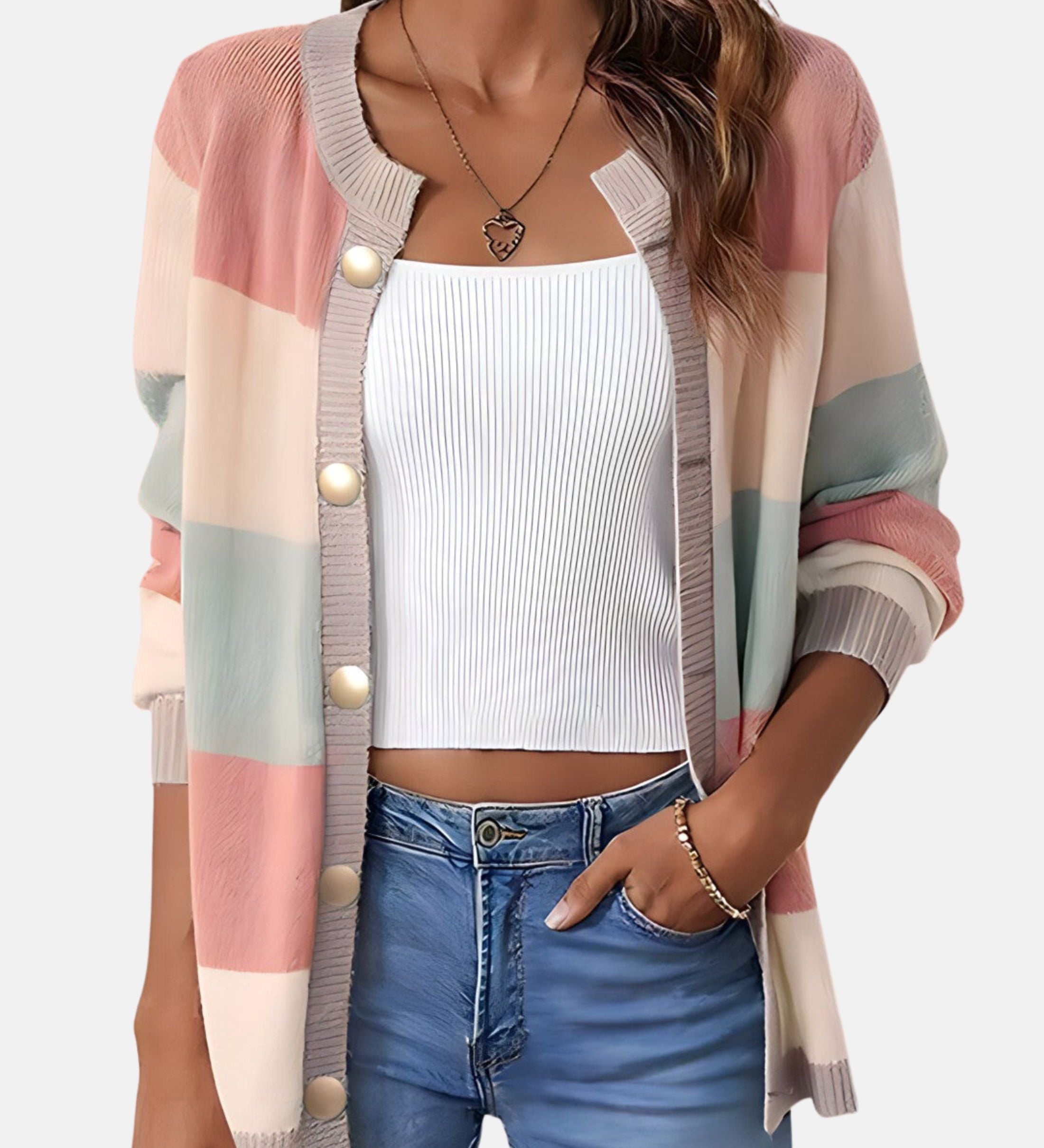 Cardigan da donna a blocchi di colore con bottoni – Strato in maglia a maniche lunghe e vestibilità morbida, con bordi a coste, per uno stile quotidiano