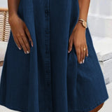 Elegante vestito camicia midi in denim da donna – Abito casual leggero da tutti i giorni