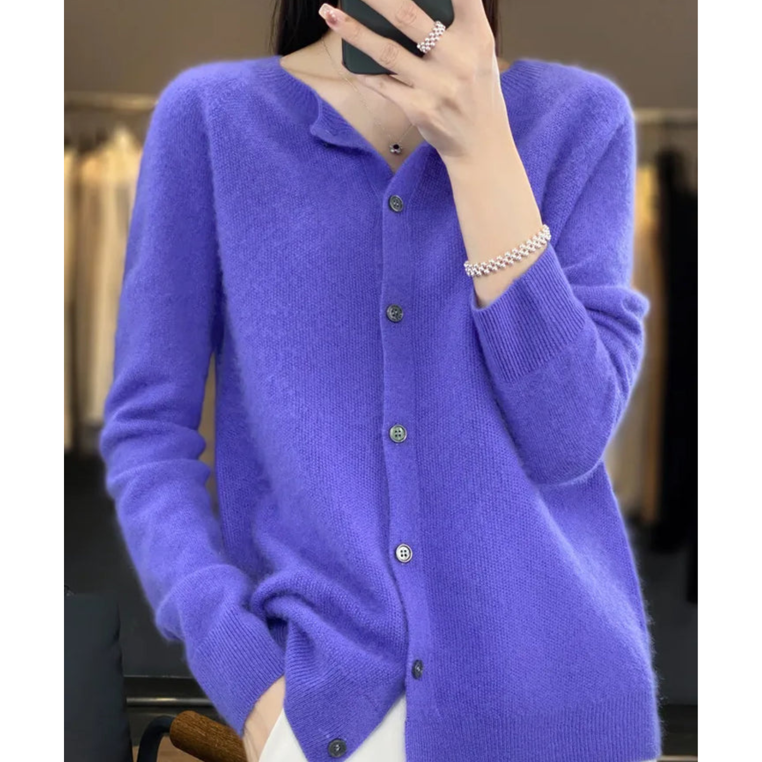 Cardigan di Lusso in Lana Merino e Cashmere per Donna – Maglia Invernale Elegante con Scollo a O