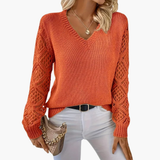 Maglione Donna a V Lavorato a Maglia con Dettaglio Maniche Aperte