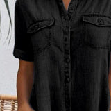 Elegante vestito camicia midi in denim da donna – Abito casual leggero da tutti i giorni