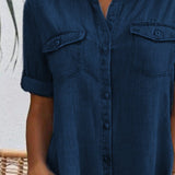Elegante vestito camicia midi in denim da donna – Abito casual leggero da tutti i giorni