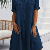 Elegante vestito camicia midi in denim da donna – Abito casual leggero da tutti i giorni
