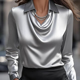 Blusa Femminile Sottile – Con Collo Drappeggiato, Adatta per Lavoro e Uso Quotidiano