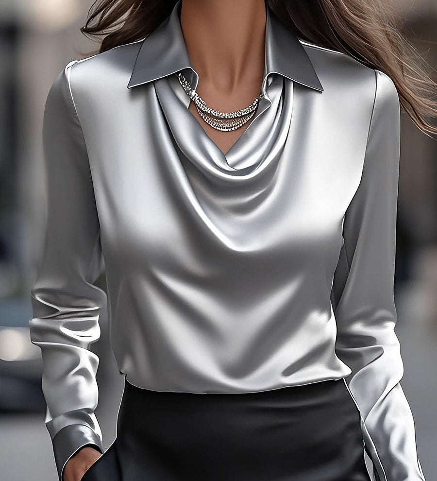 Blusa Femminile Sottile – Con Collo Drappeggiato, Adatta per Lavoro e Uso Quotidiano