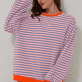 Felpa oversize a righe da donna con maniche a palloncino ampie e vestibilità comoda