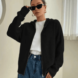Felpa con cappuccio e cerniera in maglia da donna