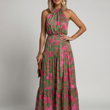 Abito midi drappeggiato da donna con collo halter - Chic e valorizzante