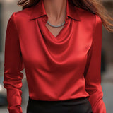 Blusa Femminile Sottile – Con Collo Drappeggiato, Adatta per Lavoro e Uso Quotidiano