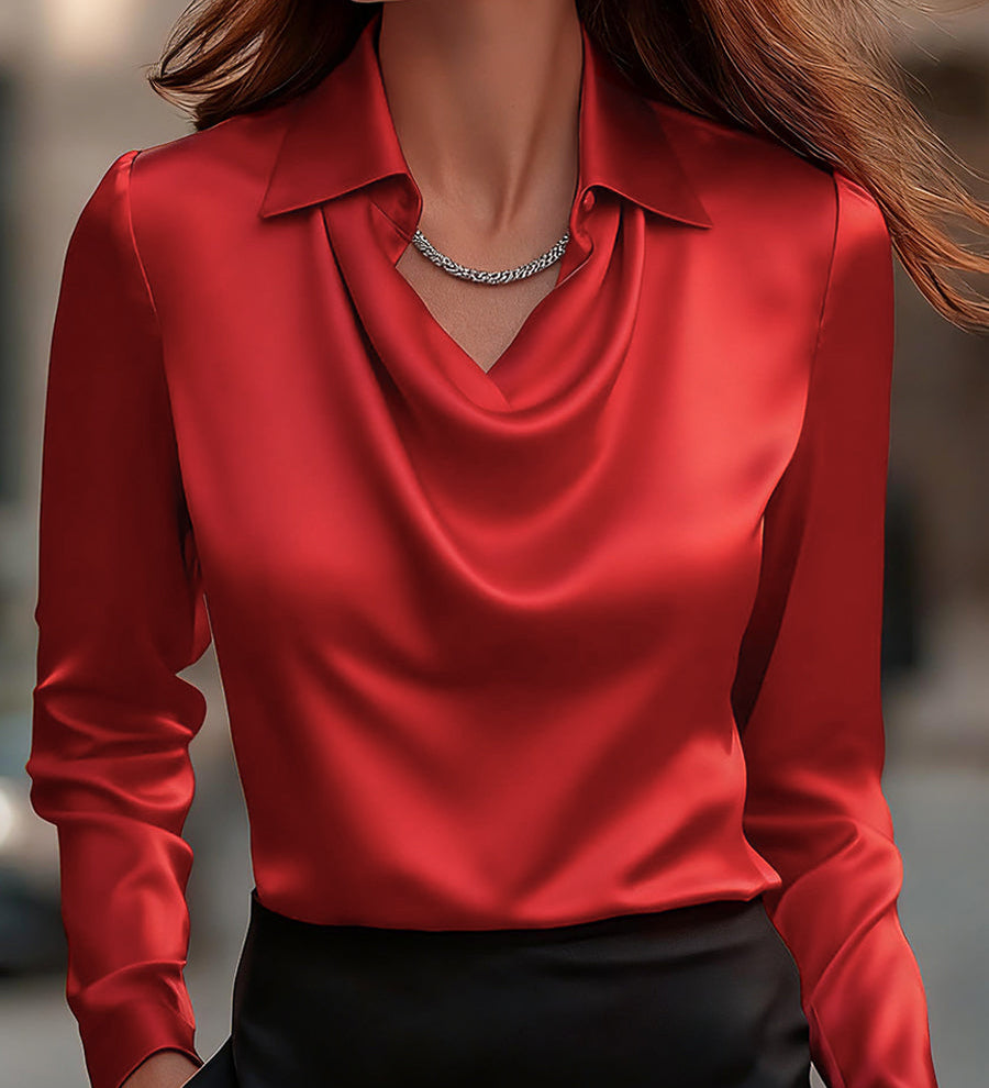 Blusa Femminile Sottile – Con Collo Drappeggiato, Adatta per Lavoro e Uso Quotidiano