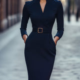 Abito Donna Scollo V – Con Cintura e Collo alla Cinese, Adatto per Lavoro e Occasioni Speciali