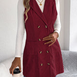 Giacca-gilet lunga da donna in velluto a coste tinta unita – Modello casual a doppio petto con tasche, ideale per look a strati