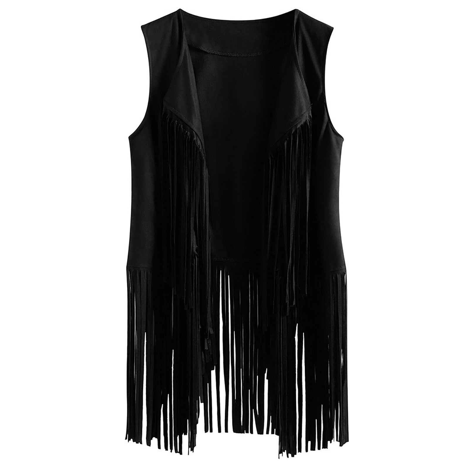 Gilet lungo da donna con frange – Capo smanicato d’ispirazione western per festival e feste estive