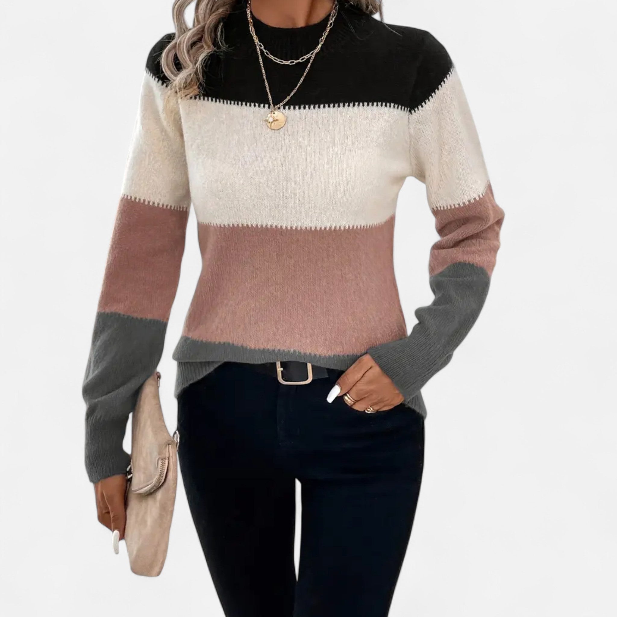 Valmonti | Maglione a righe da donna con scollo tondo in maglia