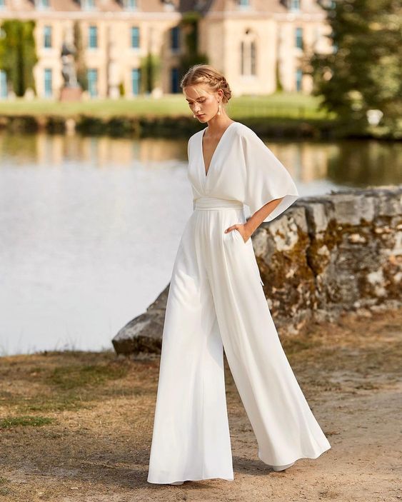 Tuta Scollo V per Donne - Adatta per Abbigliamento da Festa e Serata, Con Pantaloni Larghi