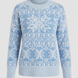Maglione da donna in maglia con fiocchi di neve nordici – Pullover festivo con girocollo per le giornate invernali