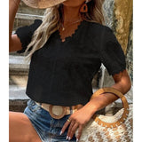 Top in pizzo da donna - Top a maniche corte con scollo a V